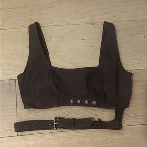 Psylo Women's Army Green Crop Top with Belt